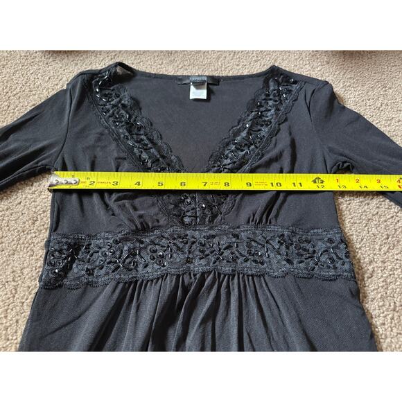 Express Womens Lace Trim Y2K Babydoll Beaded Top Black Whimsigoth 2000s - Picture 4 of 7